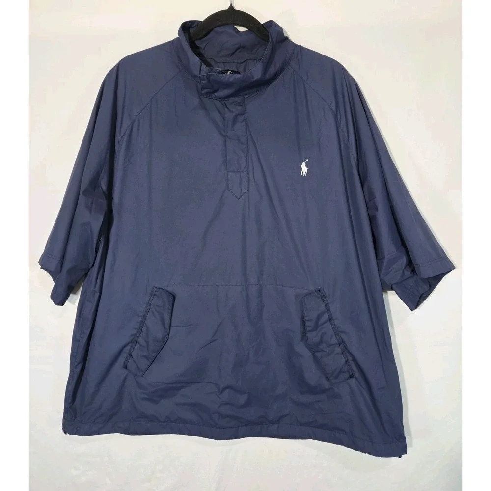 VTG Polo Golf Ralph Lauren Windbreaker Mens XL Navy Blue Short Sleeve 1/4 Zip